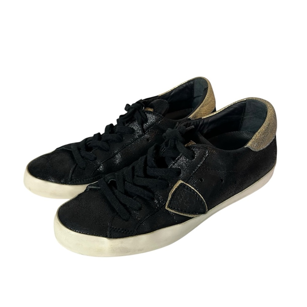 PHILIPPE MODEL Women’s Low Top Sneakers Lace Up Black/ Gold  Size US 9/ EU 39